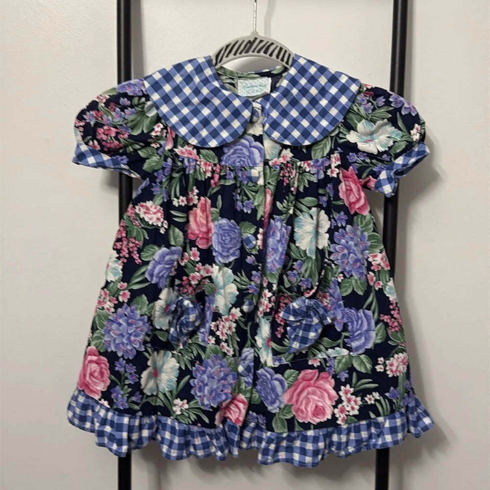 Vintage Gaitlyn Scott Cotton Floral Button Down Puffy Sleeve Girl Dress Size 4